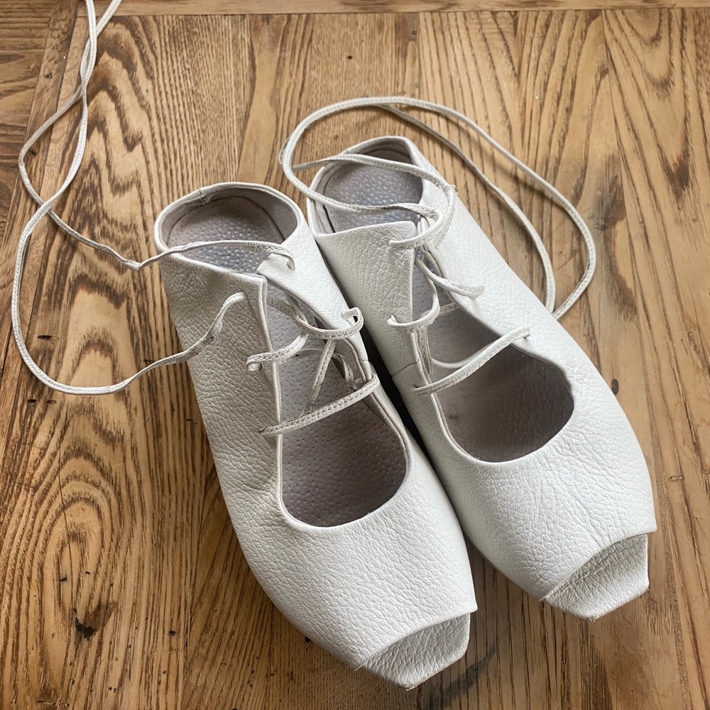 Free People white leather lace up wedges